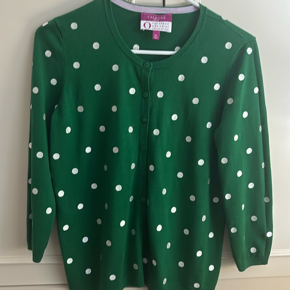 Green / white polka dot cardigan